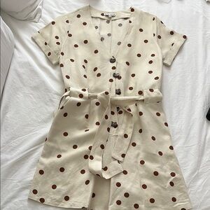 Anthropologie Brown Polka Dot Cream Romper